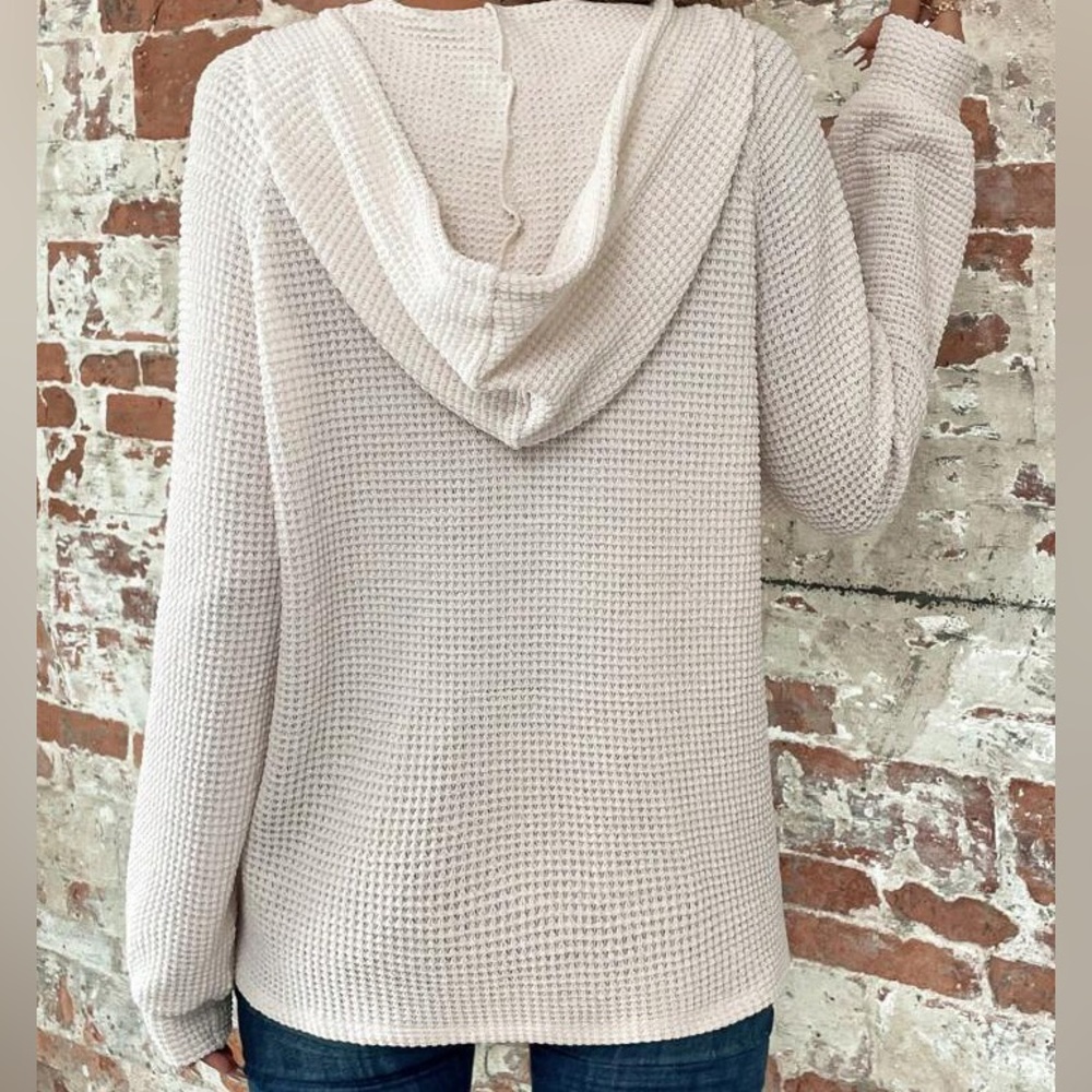 Button Raglan Sleeve Drawstring Hoodie - Picture 2 of 8